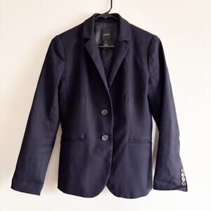 J.Crew Sz 4 Two Button Navy Cotton Blazer Lined Classic Preppy Capsule Staple